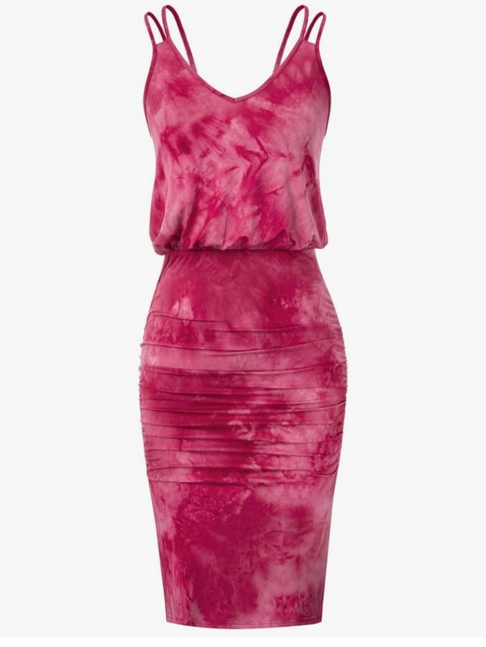 Grace Karin Red/Pink Tie-Dye Dress with Strappy V-Neck